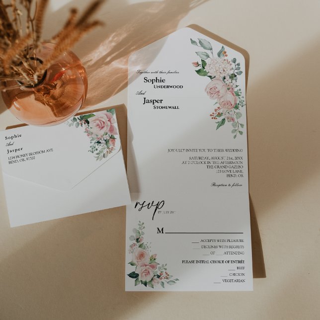 Invitación de Rubor Floral White All In One Weddin (Subido por el creador)
