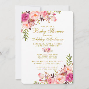 Invitación de Rubor Gold Floral Baby Shower color 