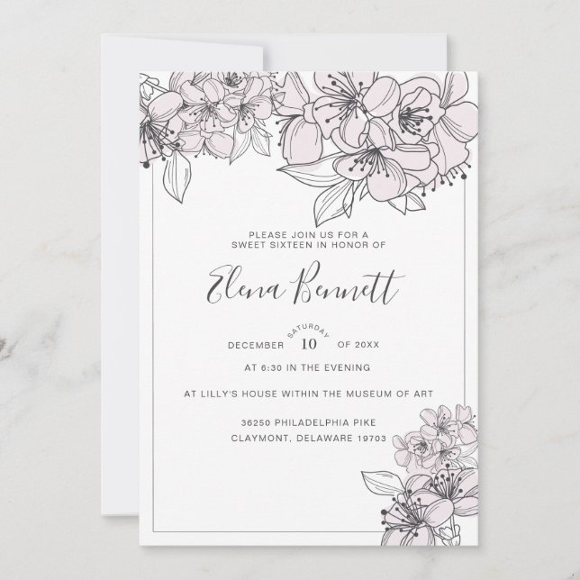 Invitación de Rubor Hand Drawn Flowers (Anverso)