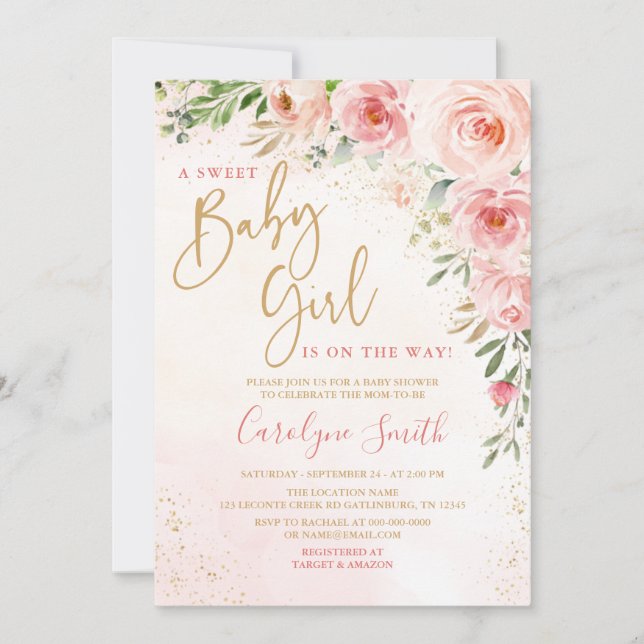 Invitación de Rubor Pink Baby Shower (Anverso)
