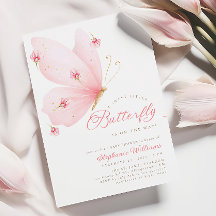 Invitación de Rubor Pink Butterfly Baby Shower