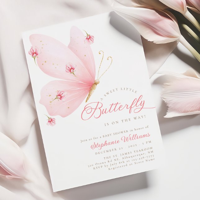 Invitación de Rubor Pink Butterfly Baby Shower (Subido por el creador)