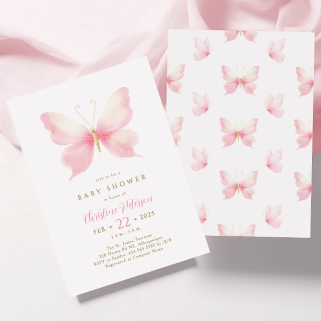 Invitación de Rubor Pink Butterfly Baby Shower (Subido por el creador)
