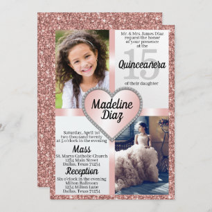 Invitación de Rubor Rosa Gold Quinceañera cumpleañ