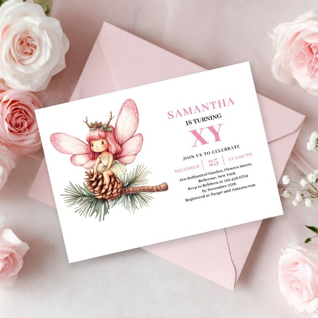 Invitación de rubor rosa para el cuarto cumpleaños (Magical Fairy Girl 4th Birthday Pink Blush invitation)