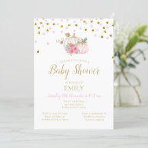 Invitación de Rubor rosa y Baby Shower de calabaza