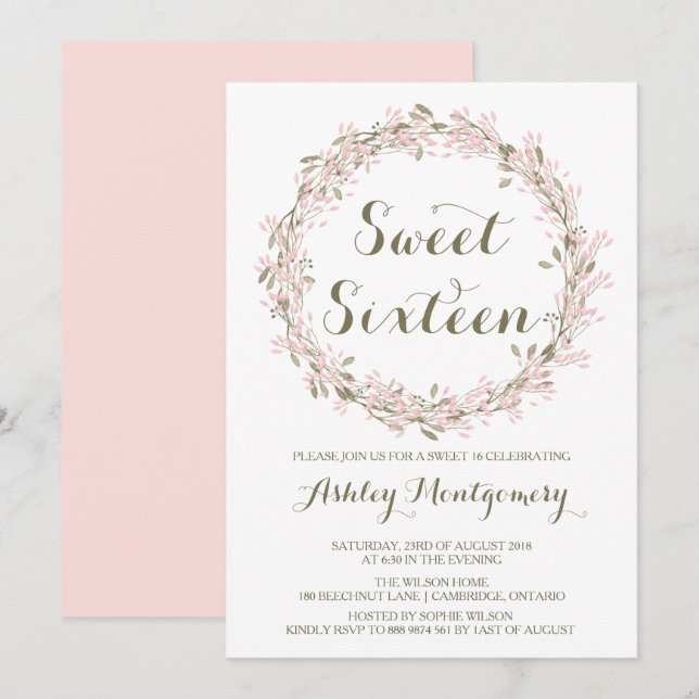 Invitación de Rubor Winter Wreath Sweet Dieciséis  (Anverso / Reverso)