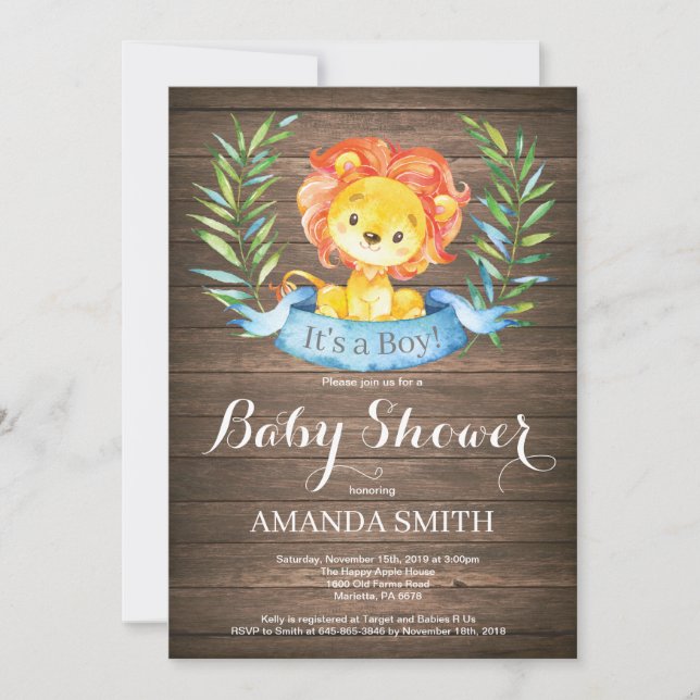 Invitación de Rustic Boy Lion a Baby Shower (Anverso)