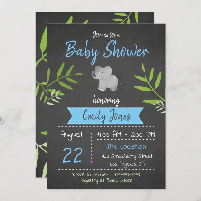 Invitación de Safari Baby Shower Boy Chalkboard (Anverso / Reverso)