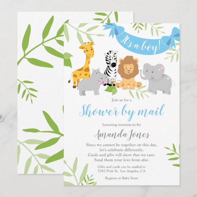 Invitación de Safari de Animales Adorables para Ba (Anverso / Reverso)