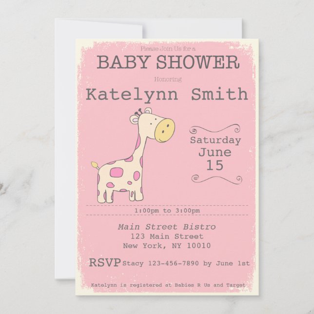 Invitación de Safari Giraffe Baby Shower (Anverso)