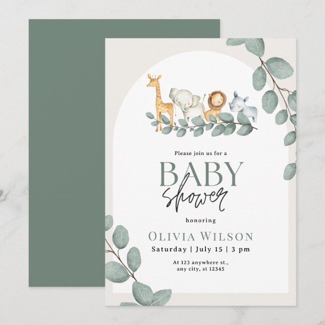 Invitación de Safari para Baby Shower, Vegetación  (Anverso / Reverso)