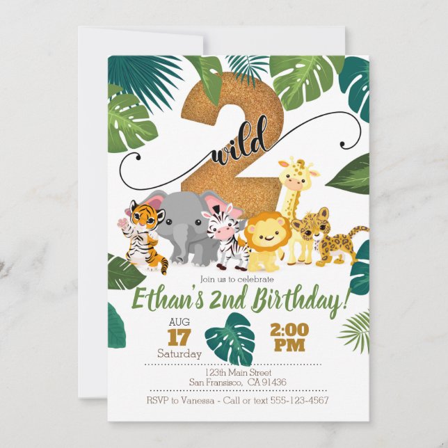 Invitación de Safari para segundo cumpleaños (Anverso)