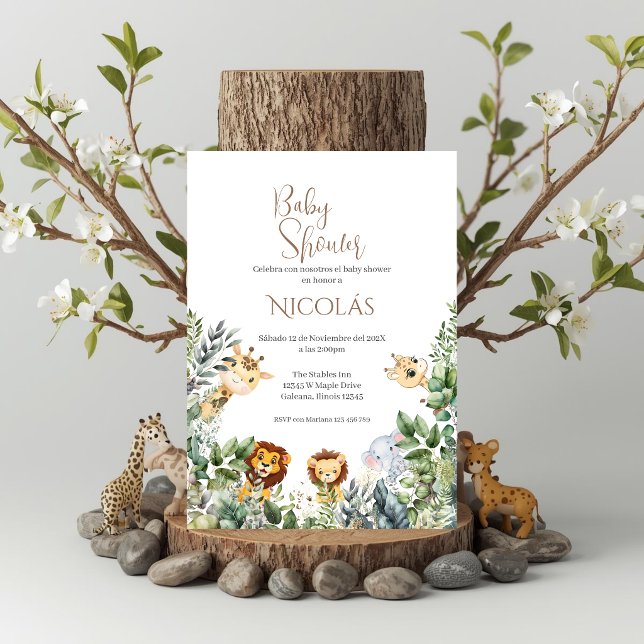 Invitación de Safari Spanish Baby Shower Boy (Subido por el creador)