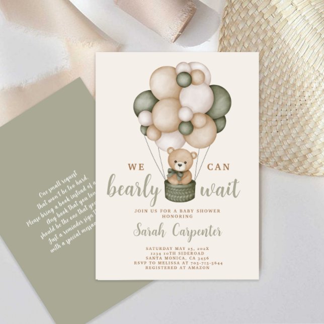 Invitación de Sage Green Bear Baby Shower Boy (Subido por el creador)