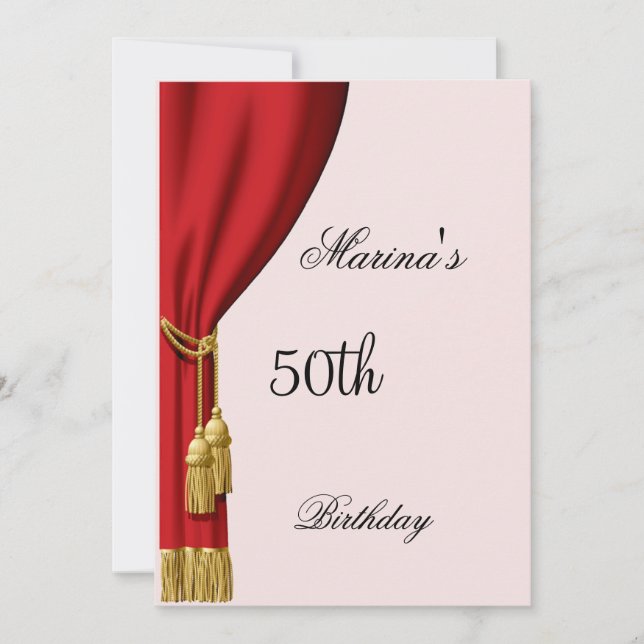 Invitación de salmón y cortina roja para cualquier (Anverso)