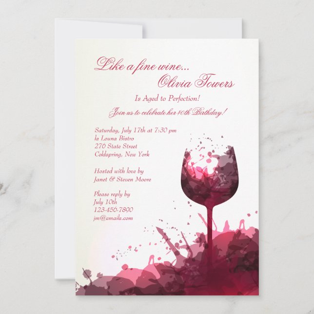 Invitación de Salpicadura de Vino (Anverso)