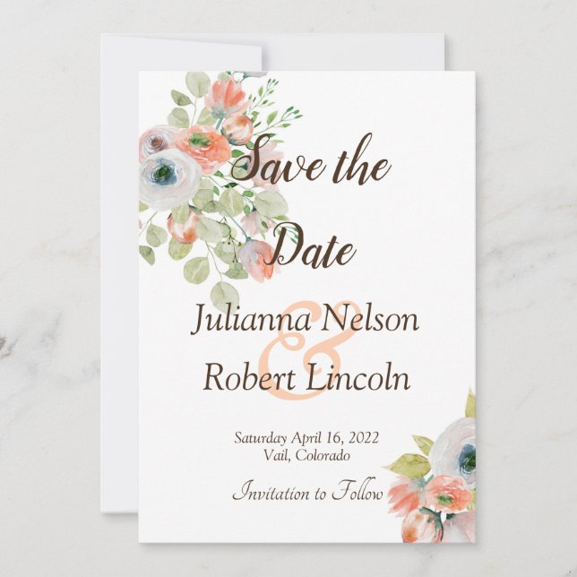 Invitación de salvado de fecha floral de acuarela  (Anverso)