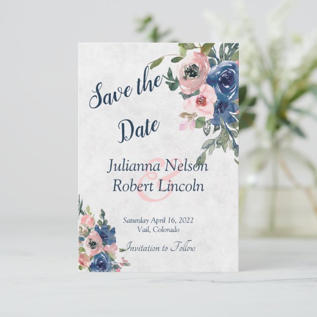 Invitación de salvado de fecha floral de acuarela  (Anverso de pie)