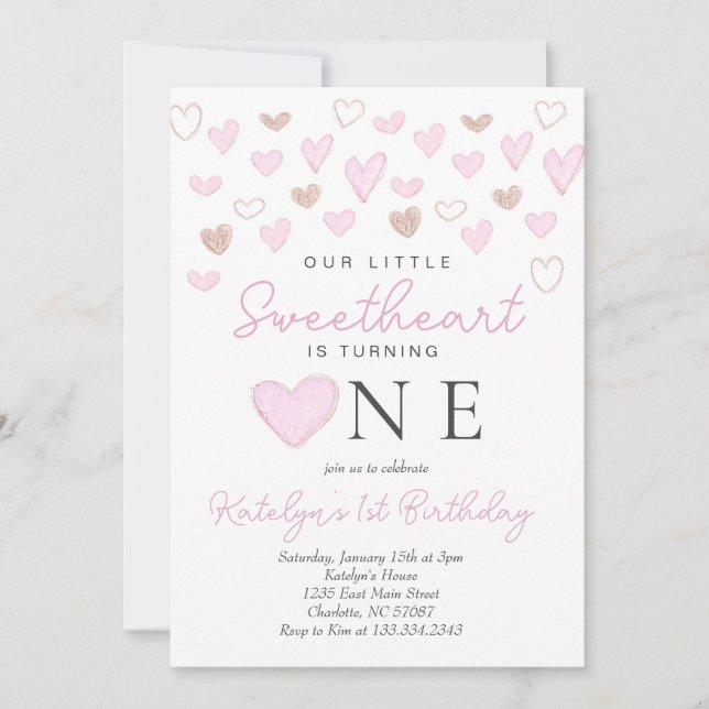 Invitación de San Valentín a su primer cumpleaños (Anverso)