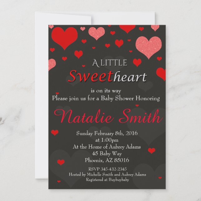 Invitación de San Valentín Baby Shower, cariño (Anverso)