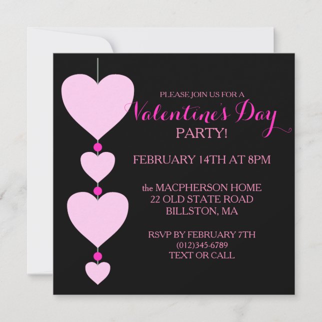 Invitación de San Valentín de corazón negro y rosa (Anverso)