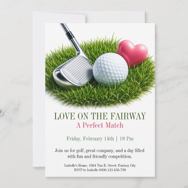 Invitación de San Valentín de Golf Amor en la Call (Anverso)