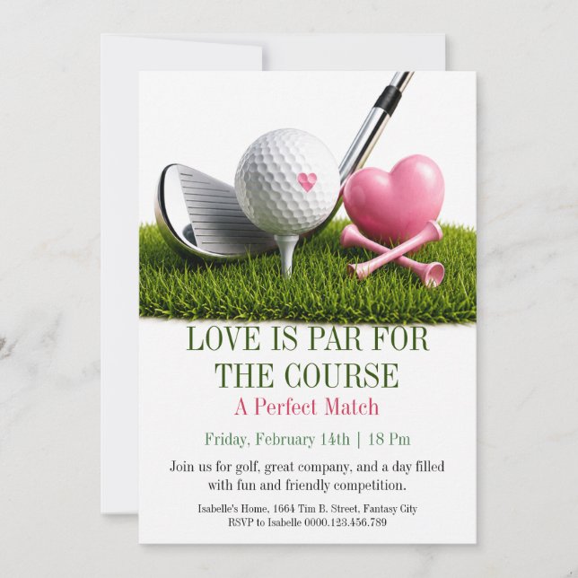 Invitación de San Valentín de Golf Amor en la Call (Anverso)