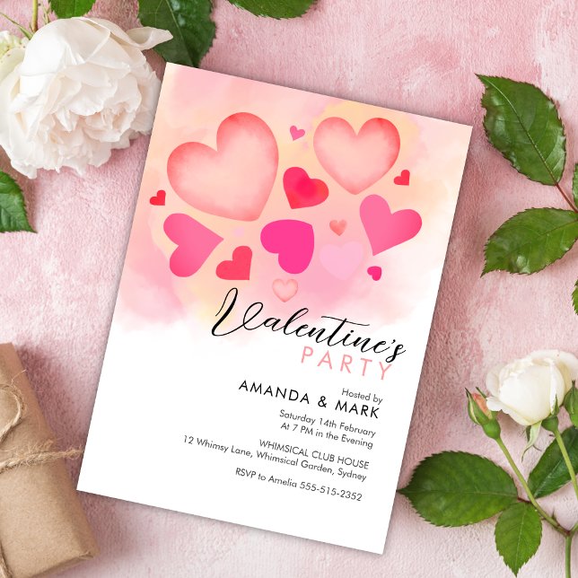 Invitación de San Valentín moderno a Pink Hearts (Subido por el creador)