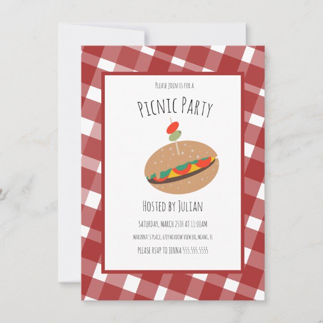 Invitación de sandwich para evento de picnic de BB (Anverso)