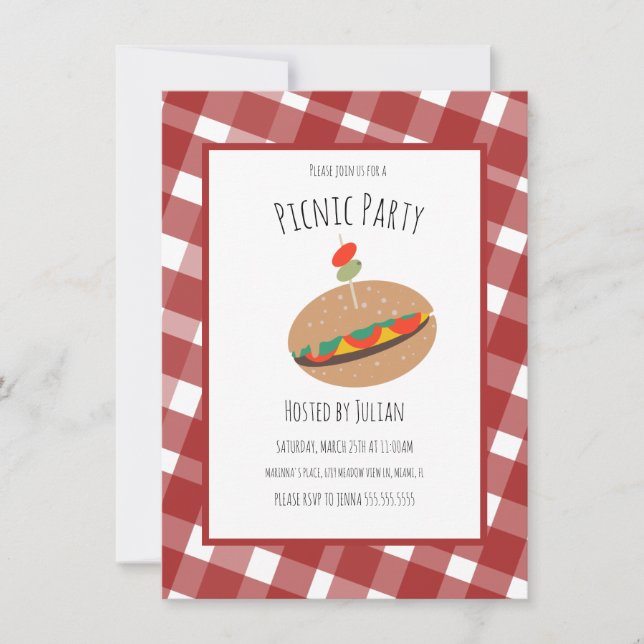 Invitación de Sandwich para Evento de Picnic de Dí (Anverso)