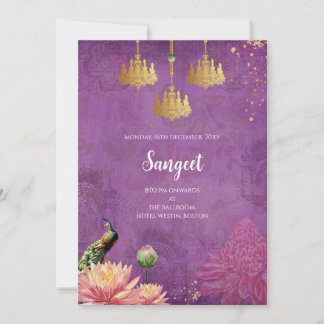 Invitación de sangeet indio y tarjetas bodas Peaco