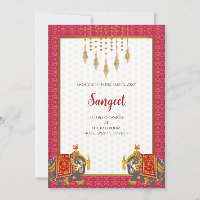 Invitación de Sangeet indio y tarjetas de boda ind (Anverso)