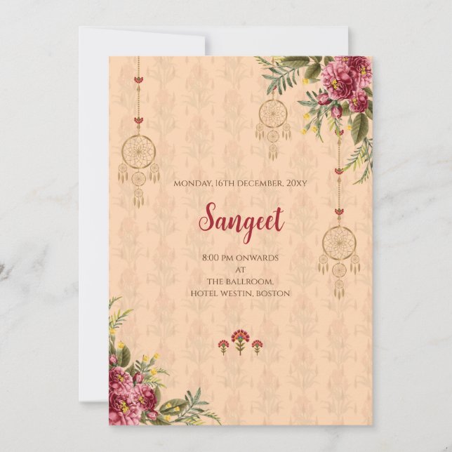 Invitación de Sangeet indio y tarjetas de boda ind (Anverso)