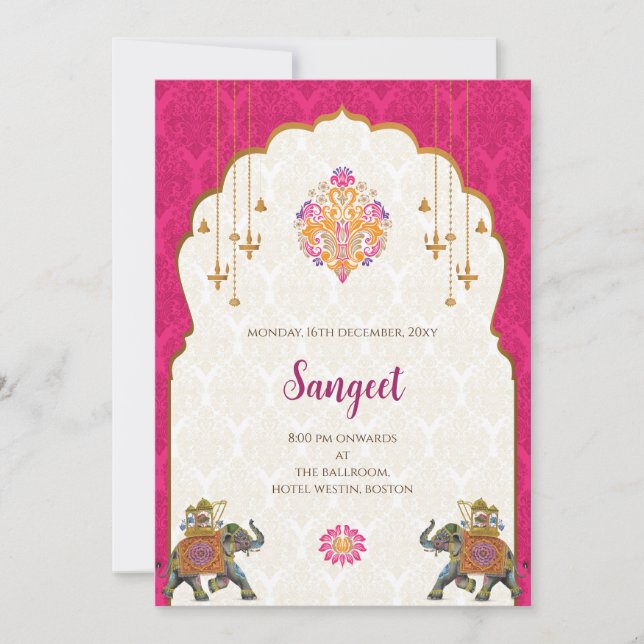 Invitación de Sangeet indio y tarjetas de boda ind (Anverso)