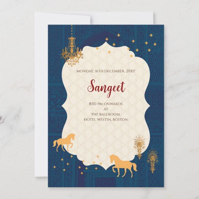 Invitación de Sangeet indio y tarjetas de boda ind (Anverso)