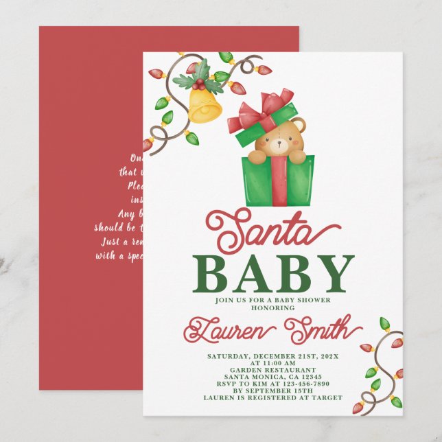 Invitación de Santa Baby Shower (Anverso / Reverso)