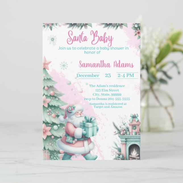 Invitación de Santa Baby Shower (Anverso de pie)