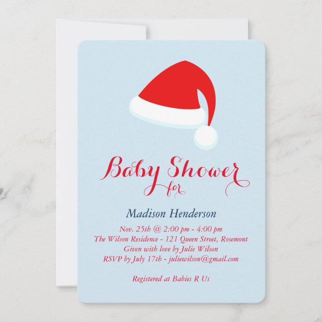 Invitación de Santa Baby Shower - rojo y azul (Anverso)