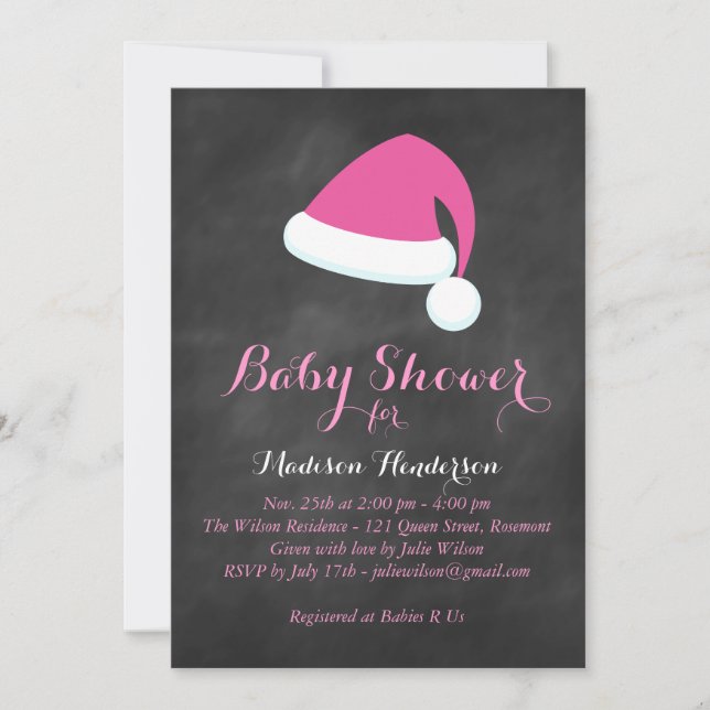 Invitación de Santa Baby Shower - rosa (Anverso)