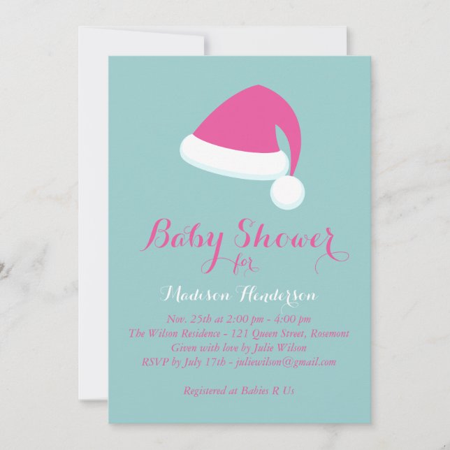 Invitación de Santa Baby Shower - rosa y turquesa (Anverso)