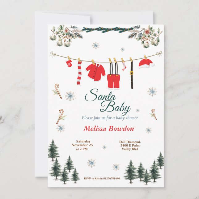 Invitación de Santa Baby Shower - Tema de Navidade (Anverso)
