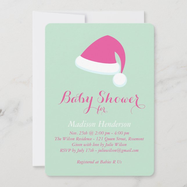 Invitación de Santa Baby Shower - verde menta (Anverso)