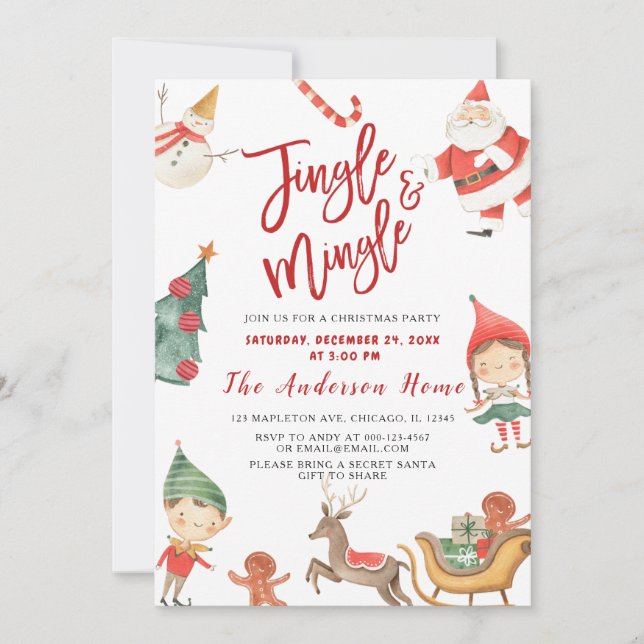 Invitación de Santa Claus Jingel y Fiesta de Navid (Anverso)