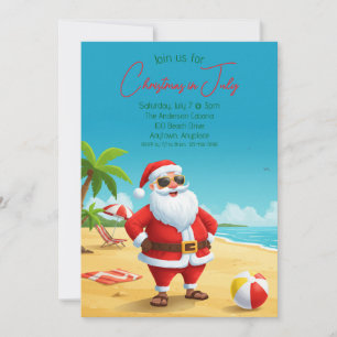 Invitación de Santa en la playa en Navidad en juli
