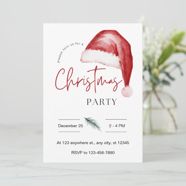 Invitación de Santa Hat Fiesta Navidades de acuare (Anverso de pie)