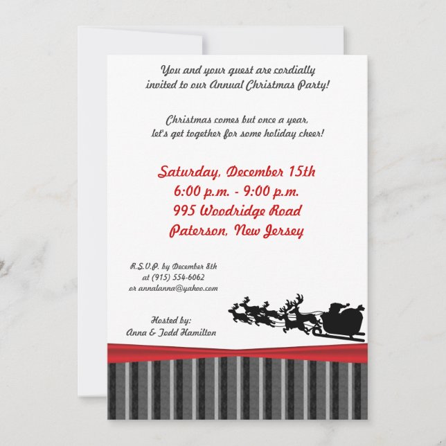 Invitación de Santas Sleigh Silhouette (Anverso)
