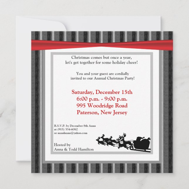 Invitación de Santas Sleigh Silhouette 5x5 (Anverso)