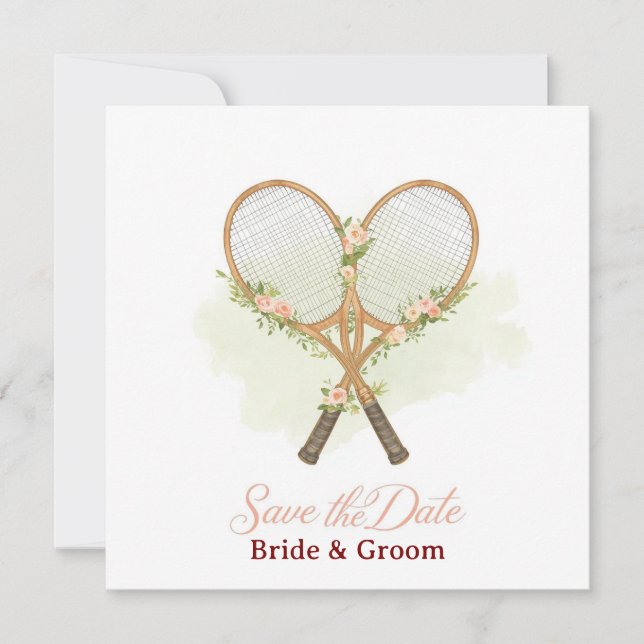 Invitación de "Save the date" de tenis para boda (Anverso)