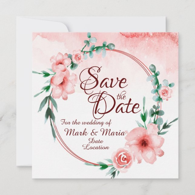 Invitación de Save the date floral rosa (Anverso)